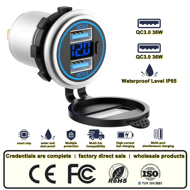 Bluejw 36W QC3.0 Dual USB Car Charger, 12V/24V Motorcycle Touch Switch Fast Charger Socket, Automobile Chargers - Image 3